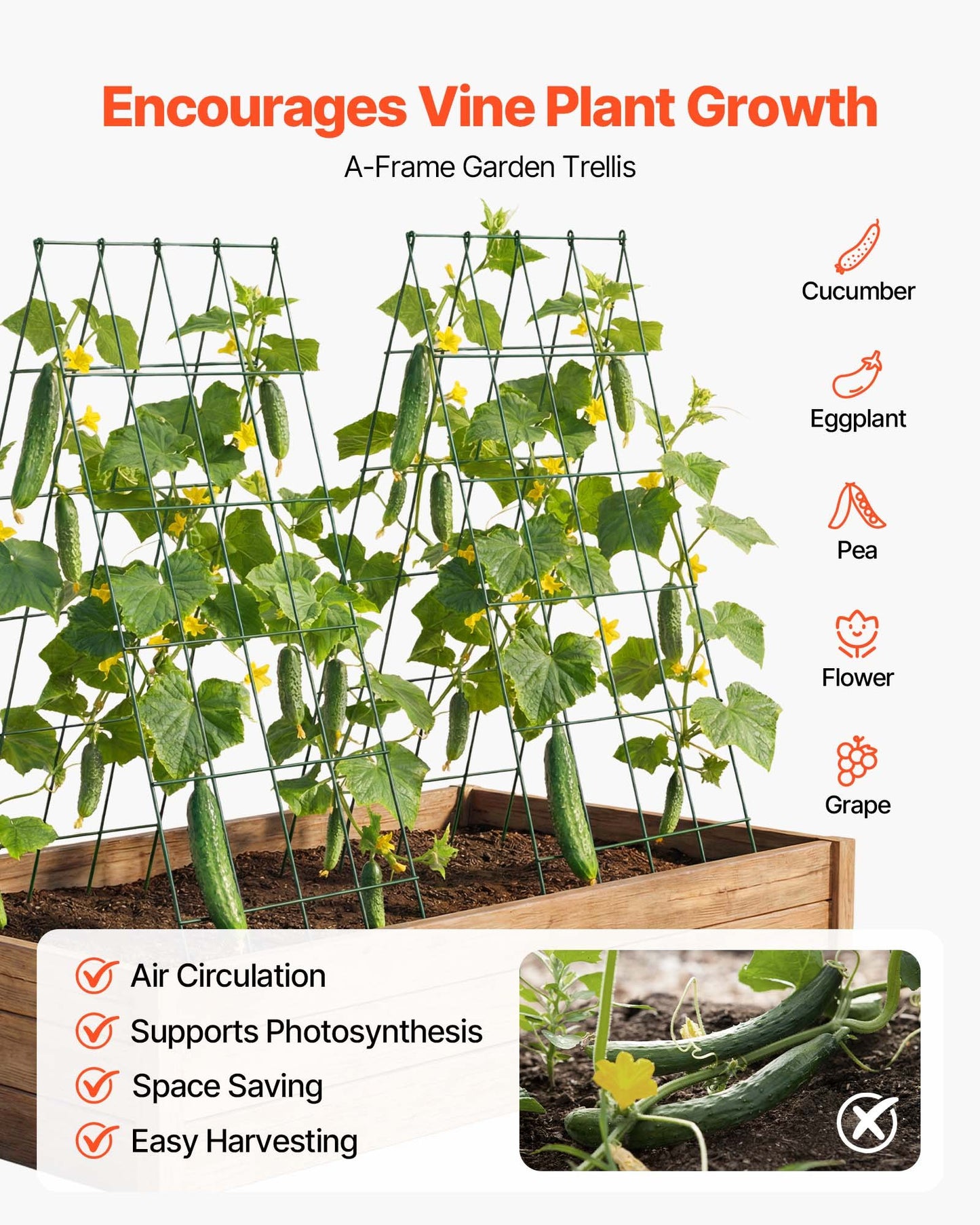 Garden Trellis 4 Pack - Rustproof Metal A-Frame Supports for Climbing Plants