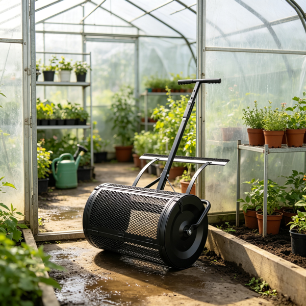 24-Inch Wide Compost & Peat Moss Spreader with Adjustable Height for Lawn & Garden