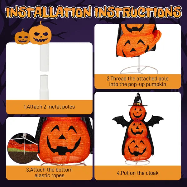 5ft Retractable Fabric Pumpkin Halloween Decor with LED Lights