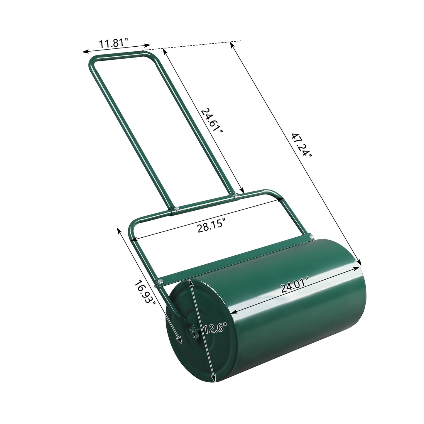 24 Inch Green Lawn Roller for Garden, Steel Drum with Water Fill Capacity