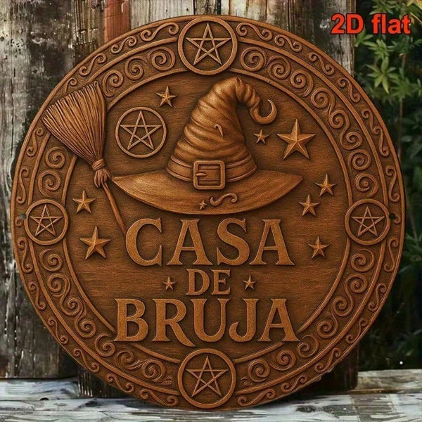 Vintage Witch House Metal Sign - 8x8 Inch Round Plaque