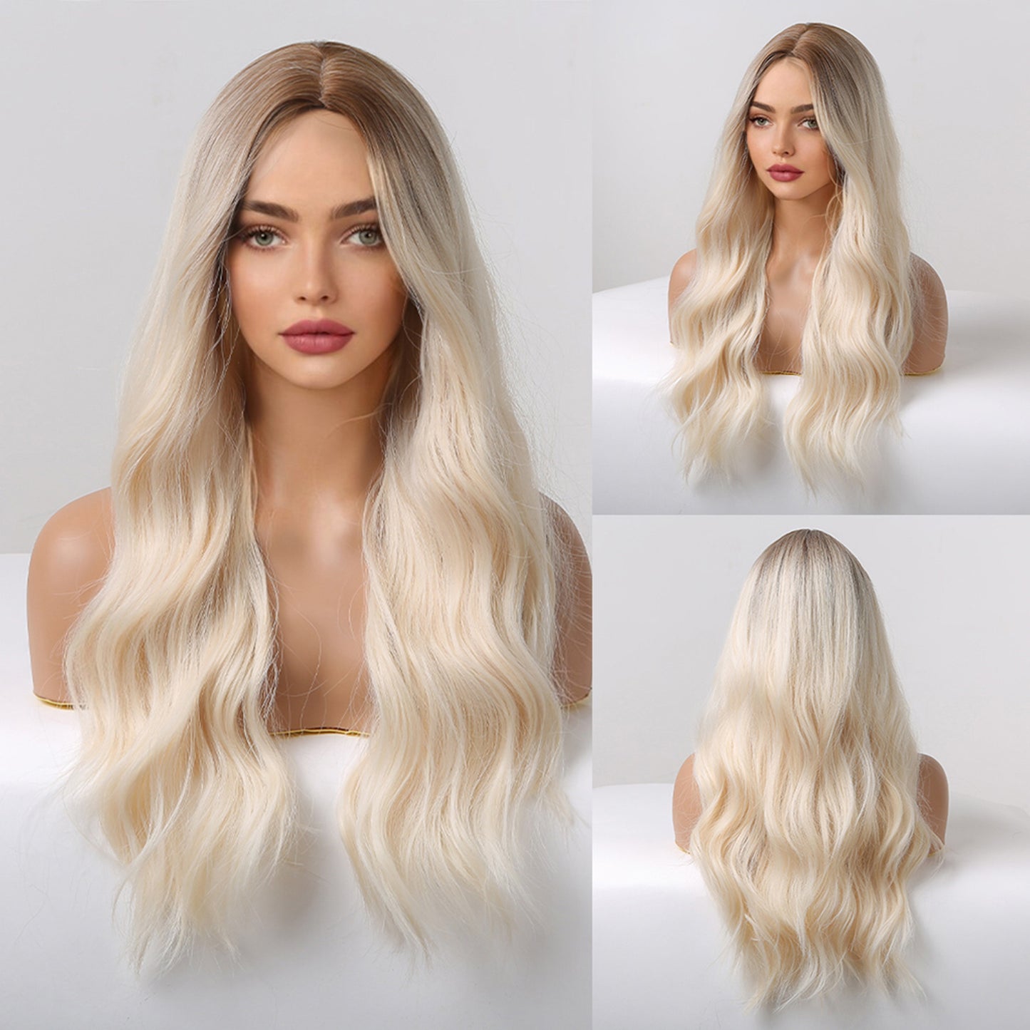 Long Blonde Curly Synthetic Wig - Soft Natural Wave Hairpiece