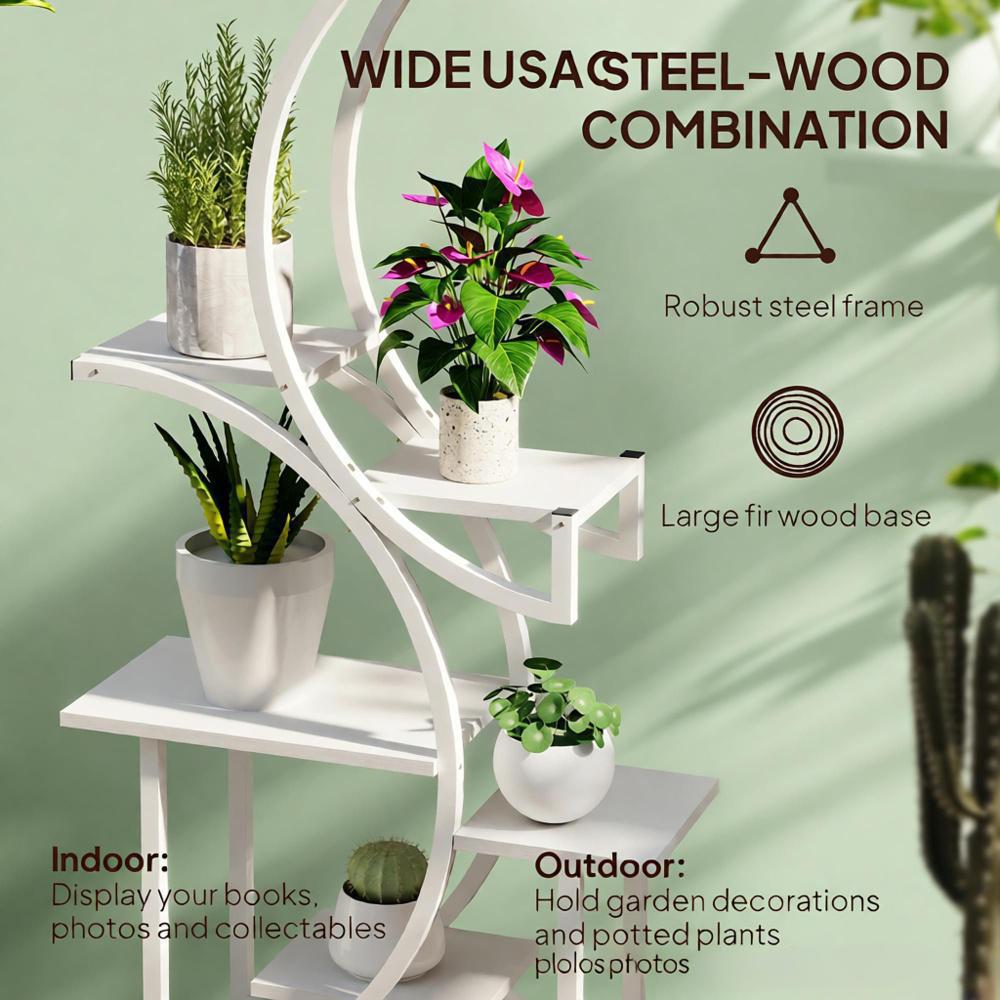White 8-Tier S-Shaped Plant Stand - Corner Plant Rack