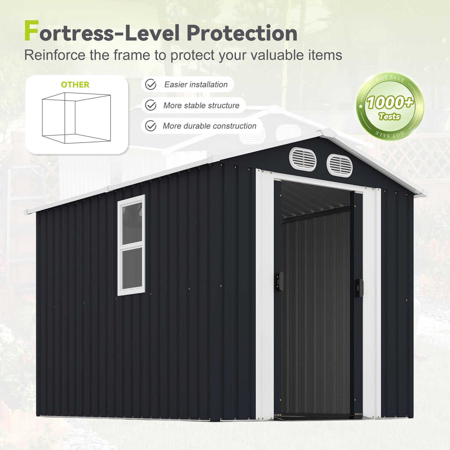 8x6 FT Outdoor Metal Storage Shed with Lockable Doors & Vents - Dark Gray