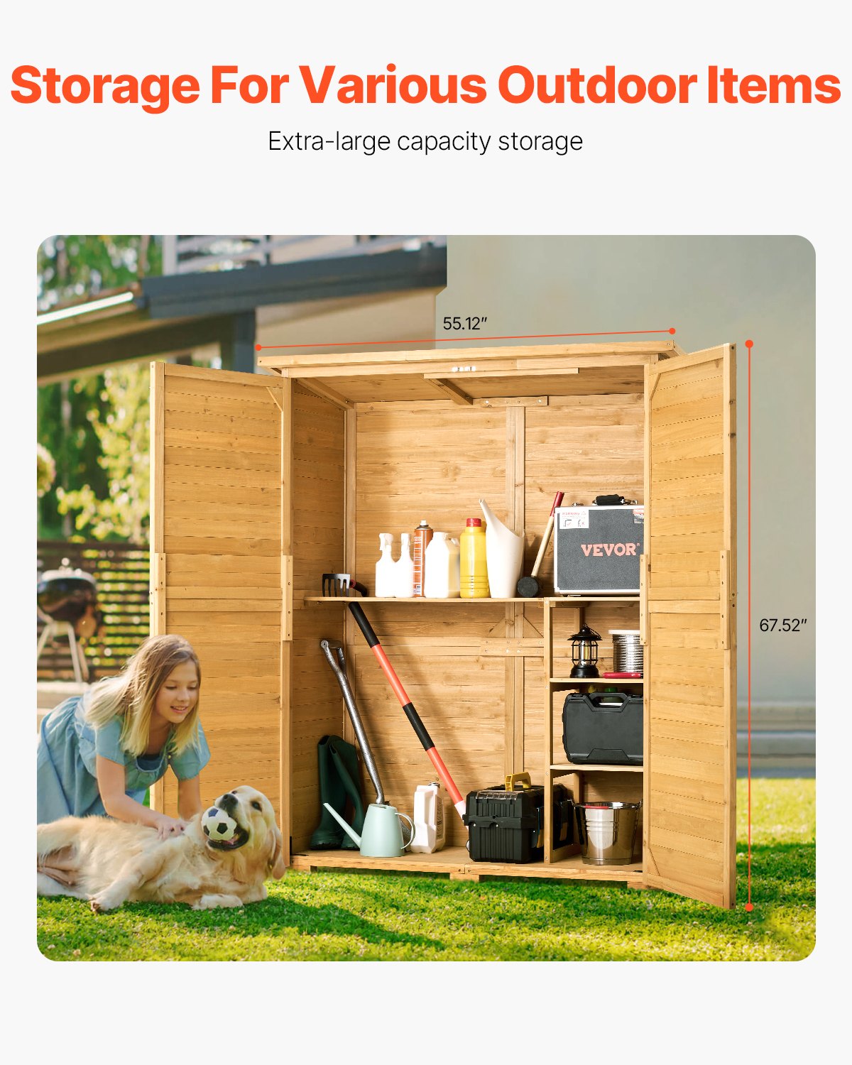 Waterproof Outdoor Wooden Storage Shed - Khaki, 55x67.5 Inch