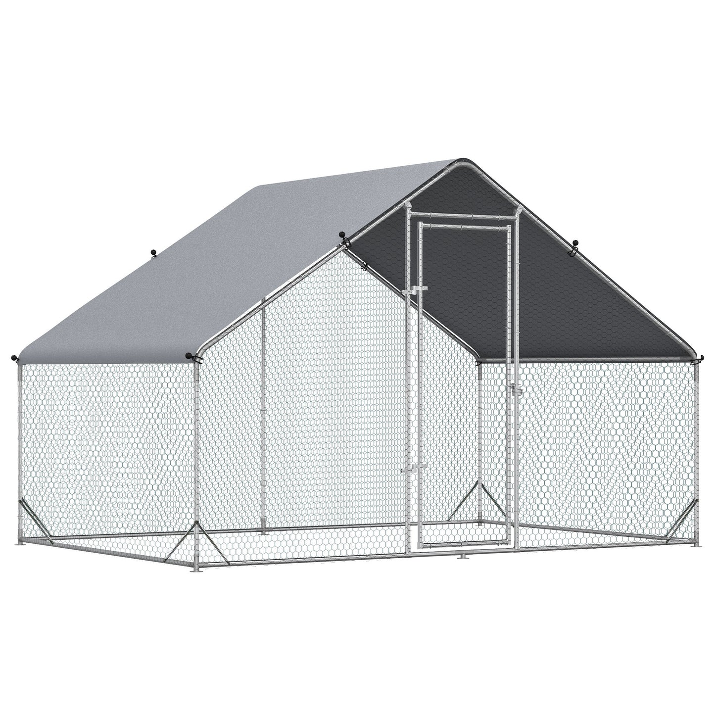 Large Metal Chicken Coop with Waterproof Cover & Walk-In Fence 1980x280x160mm