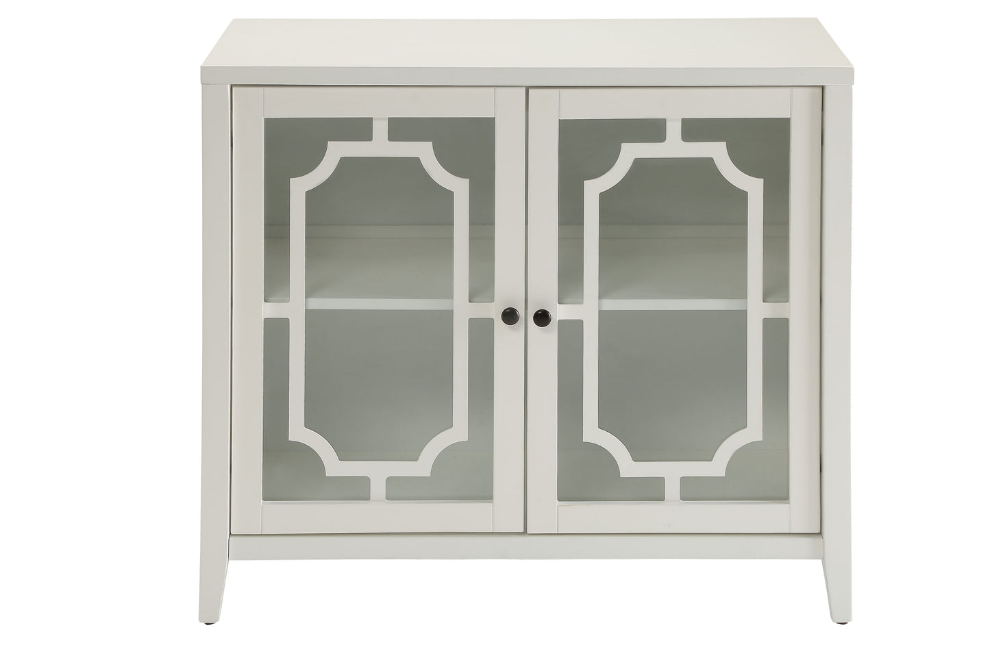 Ceara White Console Cabinet with Glass Doors & Storage Shelf