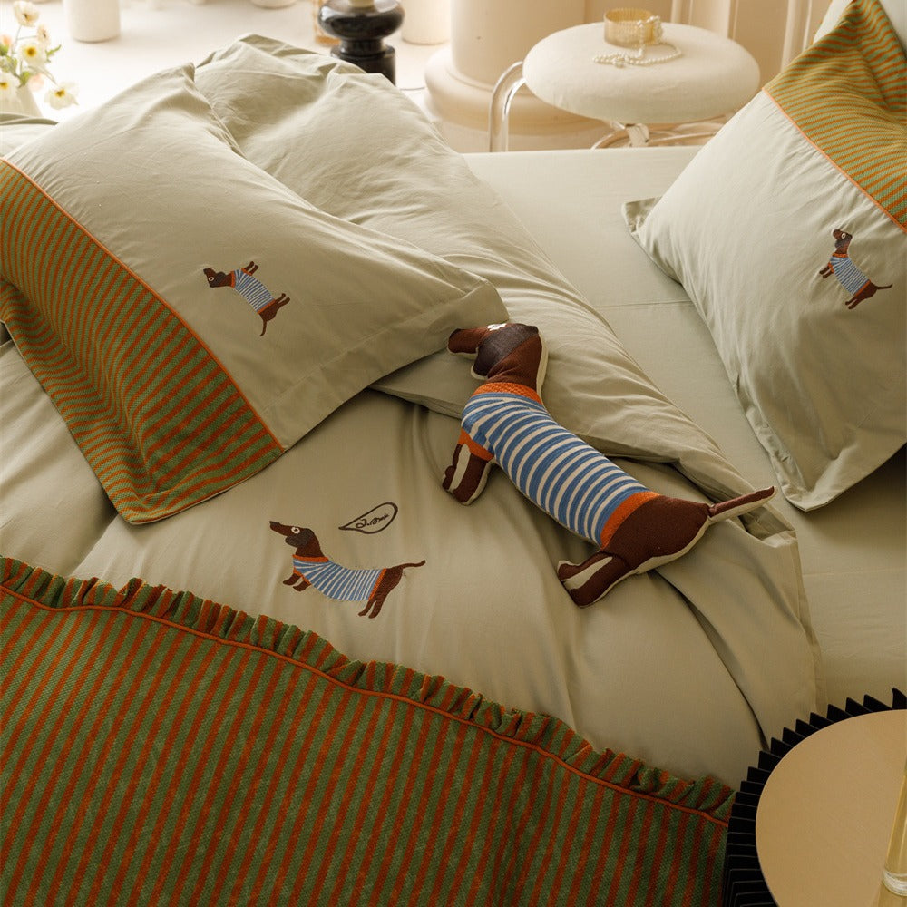 120 Thread Count Cotton Quilt Cover Bedding Set - Embroidered Four-Piece