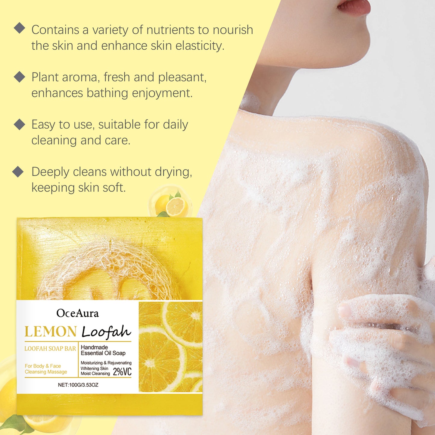 Lemon Loofah Bath Soap - Deep Cleansing & Oil Control Bar Soap