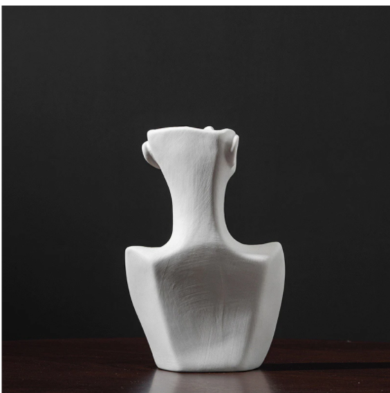White Ceramic Face Vase - Decorative Floral Ornament for Home