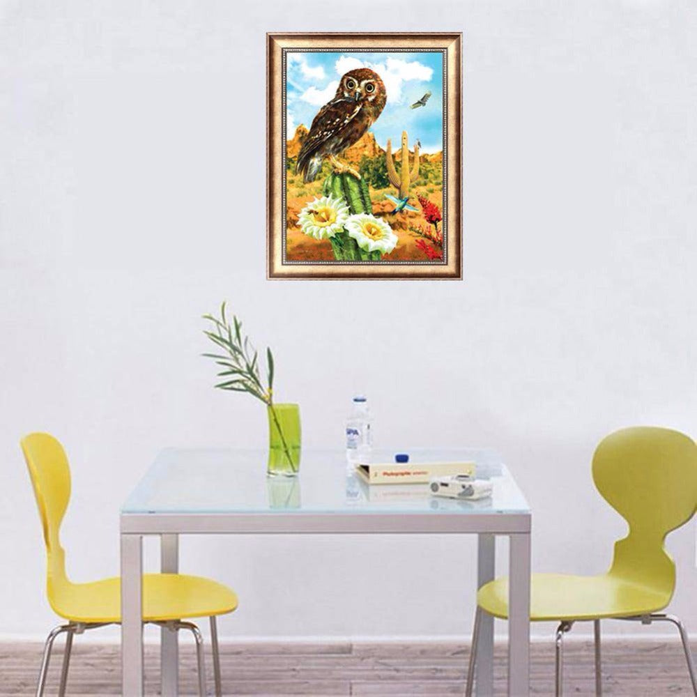Desert Animal Owl Diamond Painting Kit - Square & Round Options, 20x25cm to 40x50cm