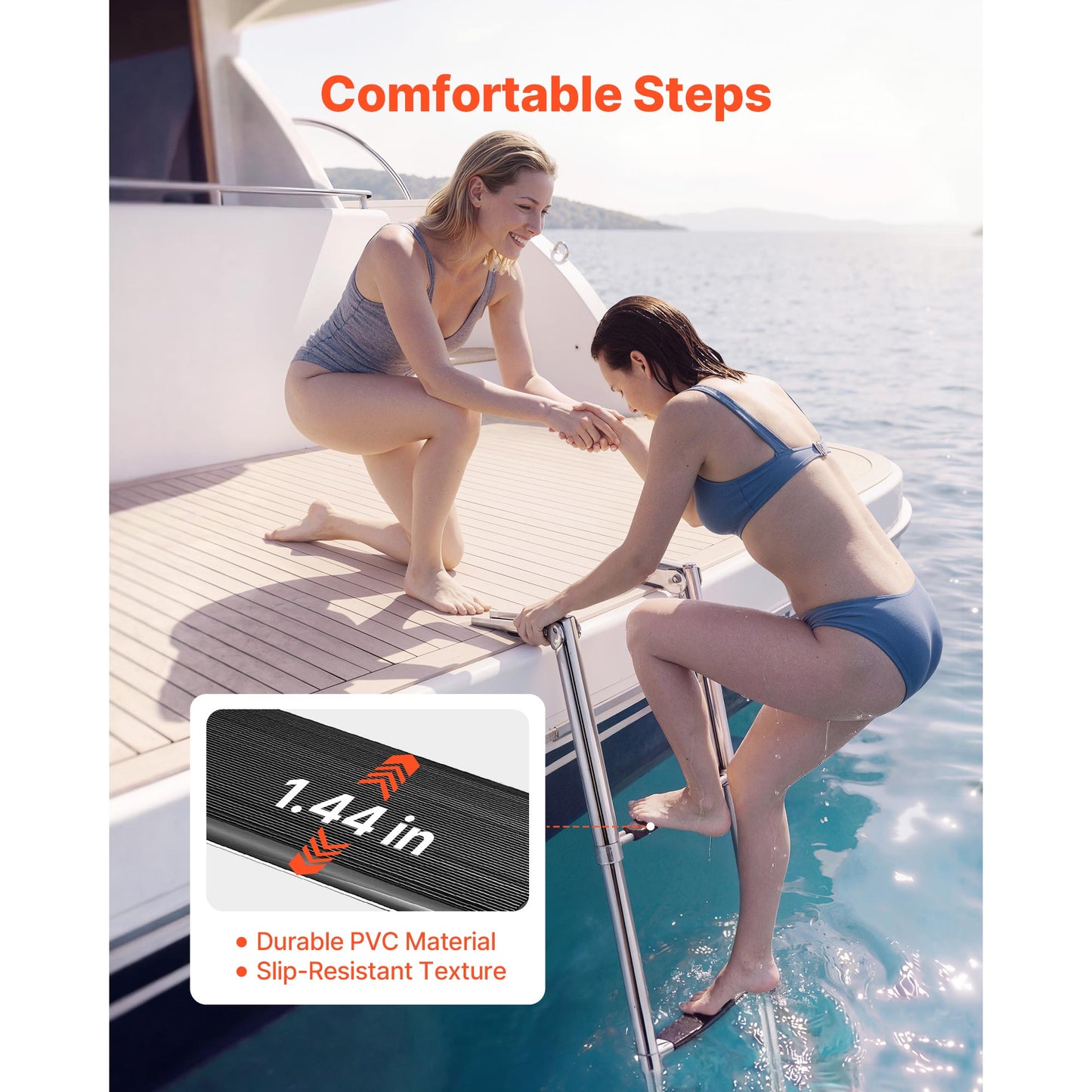 Stainless Steel Boat Ladder, 3 Steps, Folding Swim Deck Ladder for Watercraft