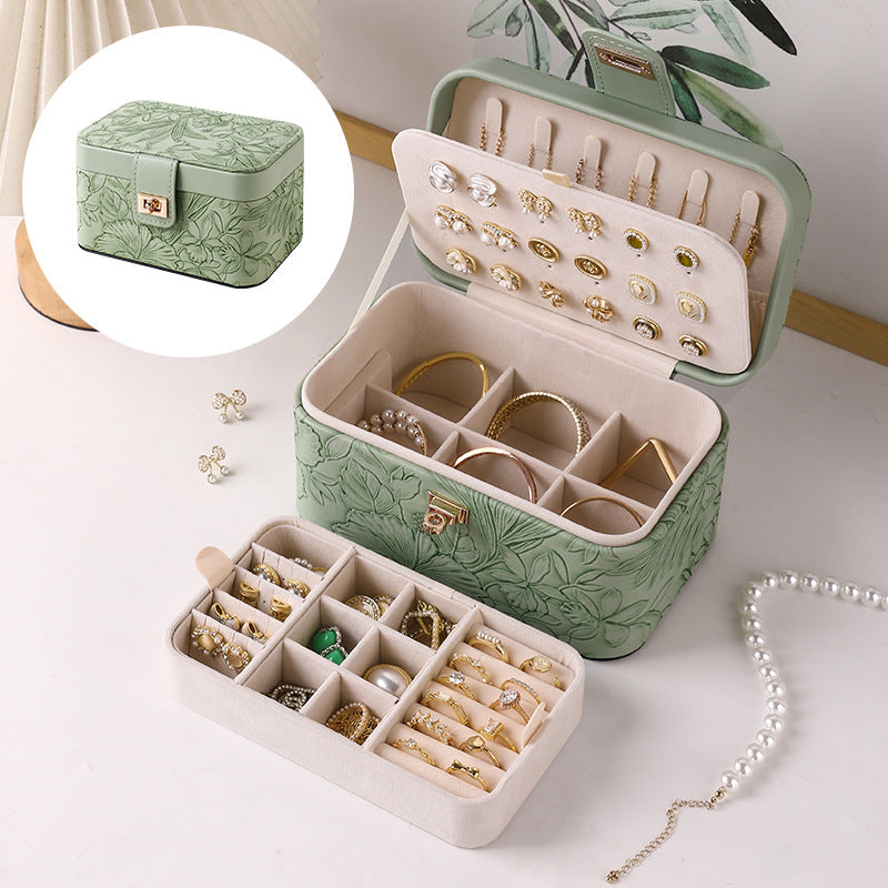 Leather Jewelry Storage Box with Patterned Design and Velvet Interior