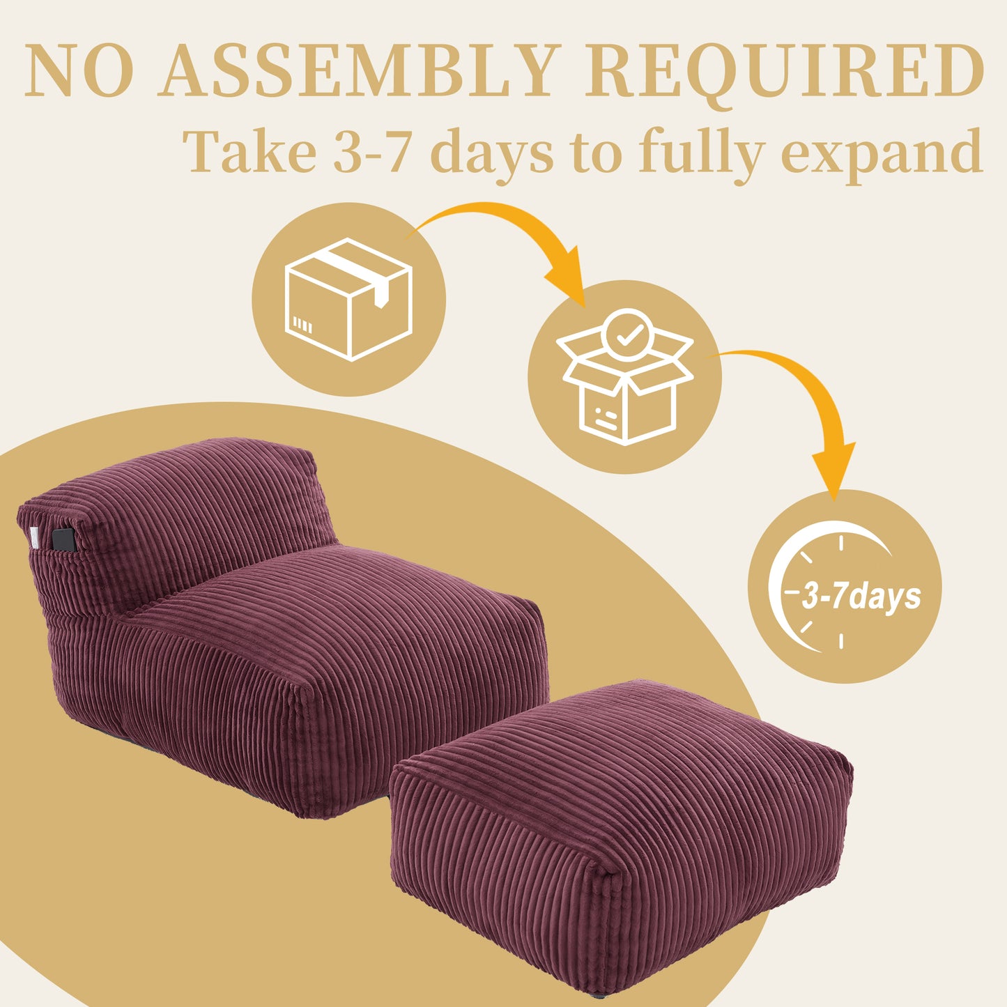 Big Bean Bag Chair for Adults - Comfy Memory Foam Lounger with Ottoman - Wine Red