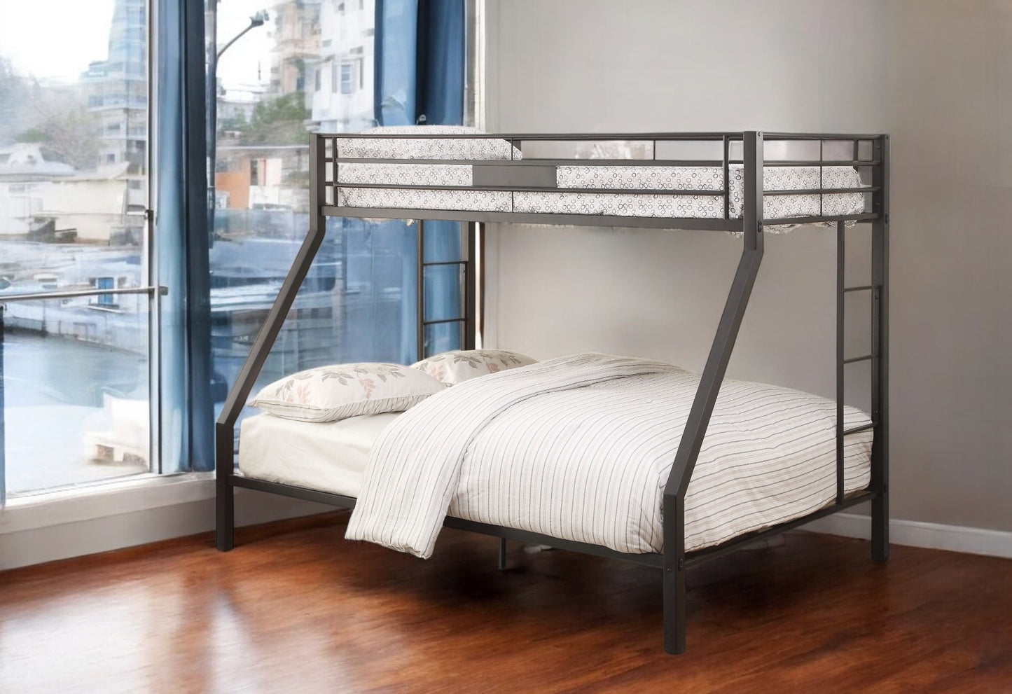 Limbra Sandy Black Finish Twin XL/Queen Bunk Bed - Metal Frame