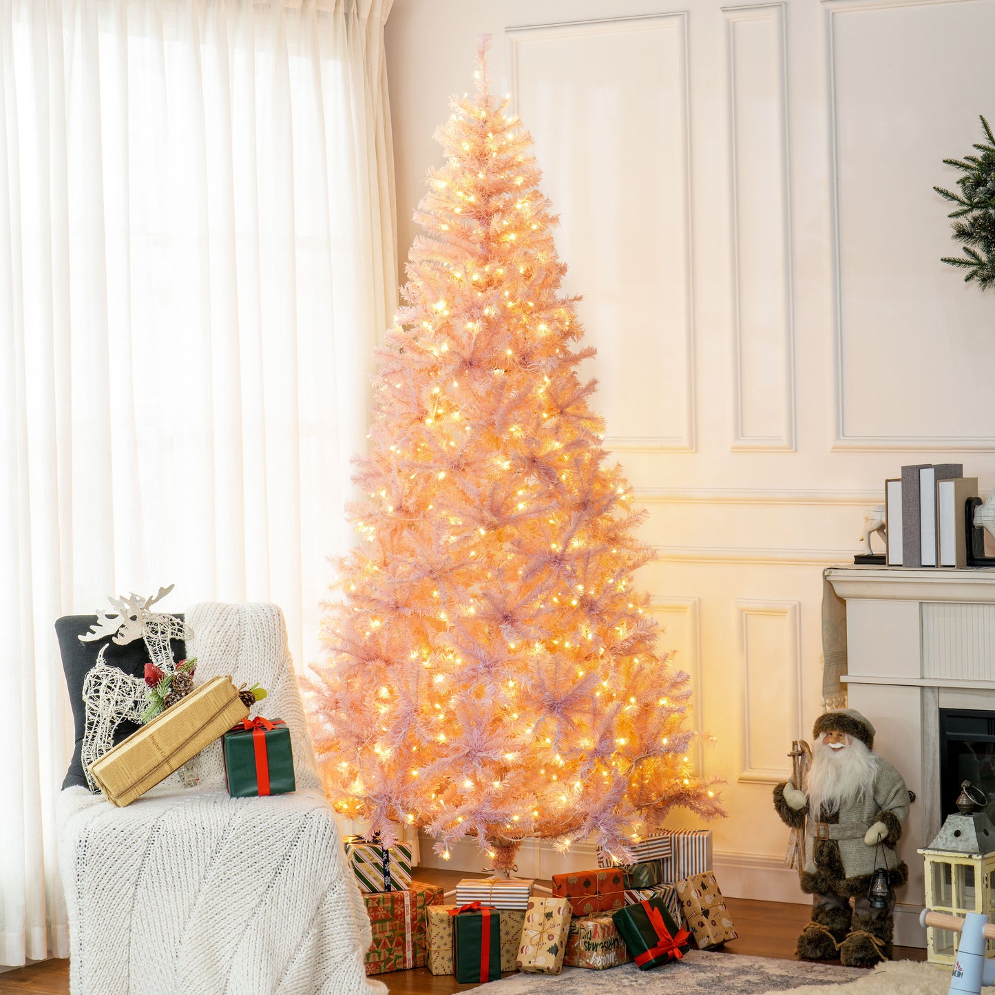 7.5 FT Pre-Lit Artificial Christmas Tree - Pink with 500 LED Lights