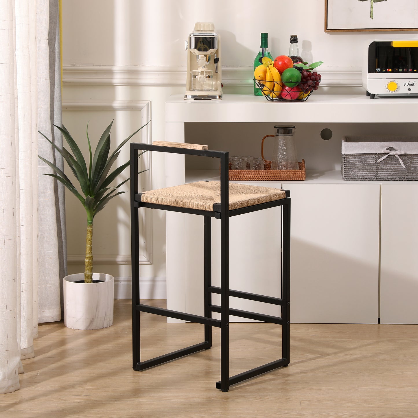 Set of 2 Counter Height Bar Stools with Back - Natural Paper Rope