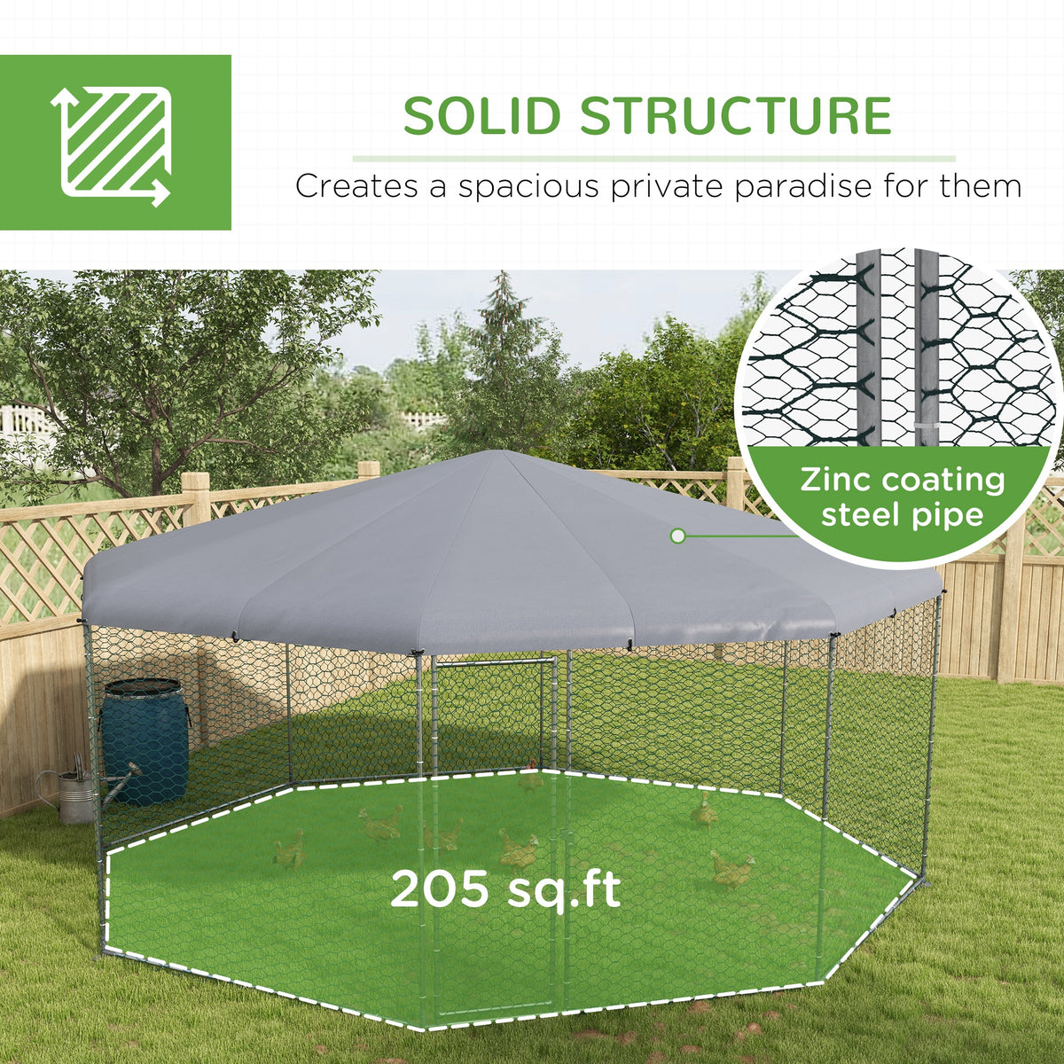17.1 ft x 15.7 ft Chicken Run with Cover for 19-25 Chickens - Silver