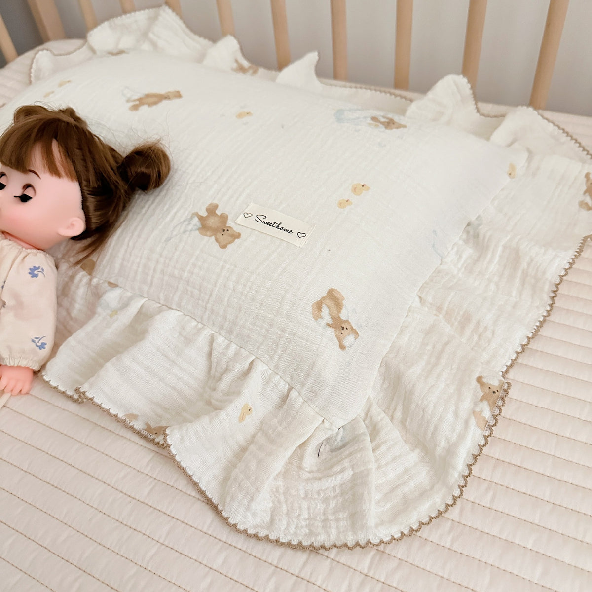 Korean Floral Cotton Gauze Pillowcase - Soft Home Bedding