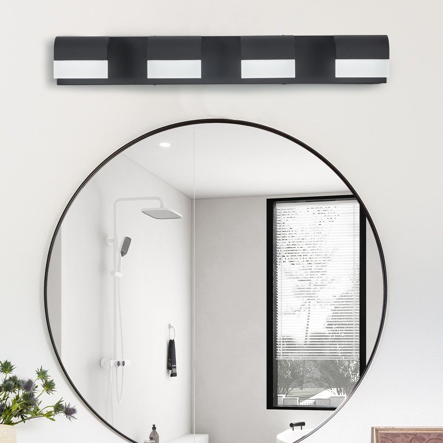 4-Light Modern Matte Black Bathroom Vanity Light Fixture