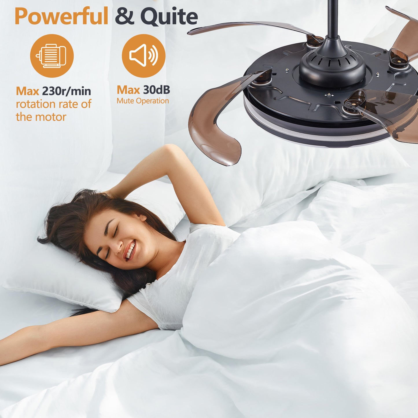 Retractable Ceiling Fan with Light - Modern LED Chandelier Fan