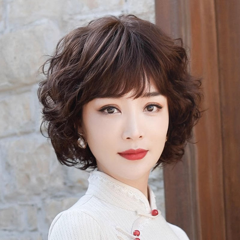 Full-Head Short Curly Human Hair Wig for Women - Fluffy & Breathable