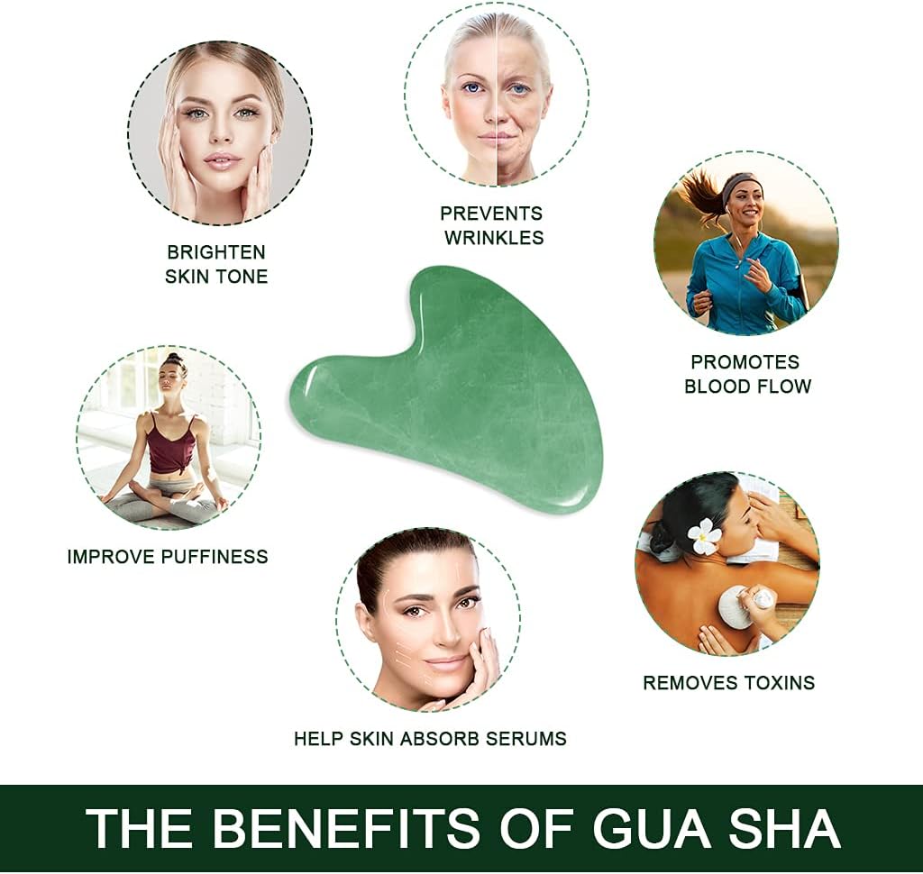 Natural Jade Gua Sha Massage Tool & Face Oil Set with Travel Pouch