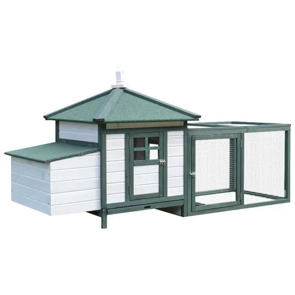 Wooden Chicken Coop Pet House with Waterproof Roof and Green Finish