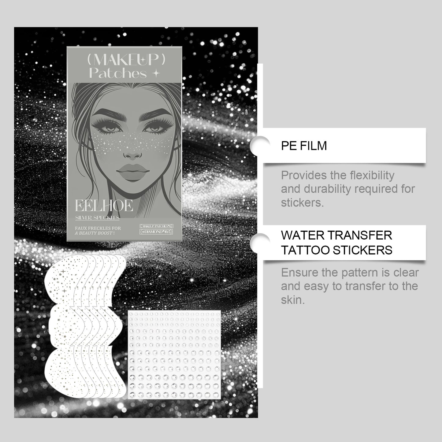 Freckles Tattoo Stickers Set with Glitter Dots - 6 or 165 Pieces