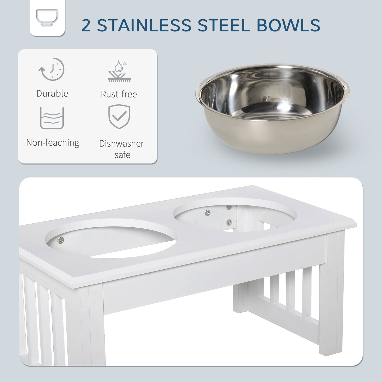 Small Elevated Dog Feeding Station with Stainless Steel Bowls and Wooden Frame
