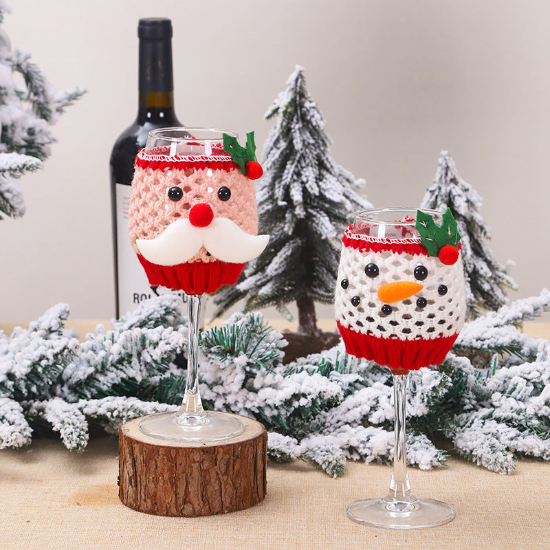 Christmas Wool Wine Cup Cover - Knitted Drink Sleeve for Holiday Gifts