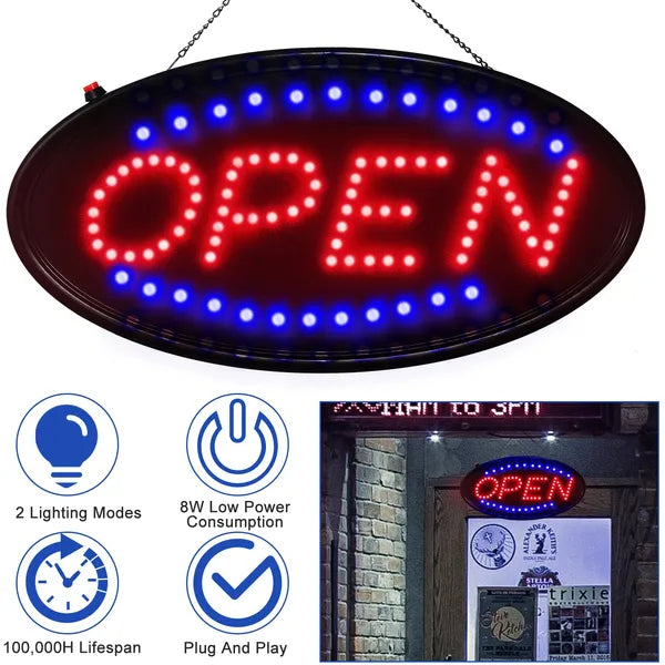 LED Open Sign Neon Light with Motion & Static Modes for Business