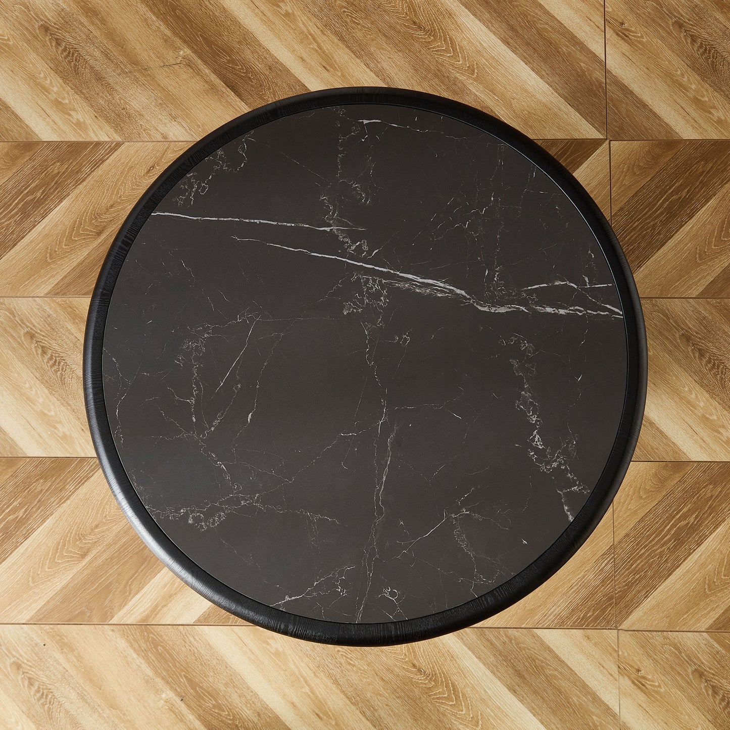 Round Coffee Table with Sintered Stone Top - Black