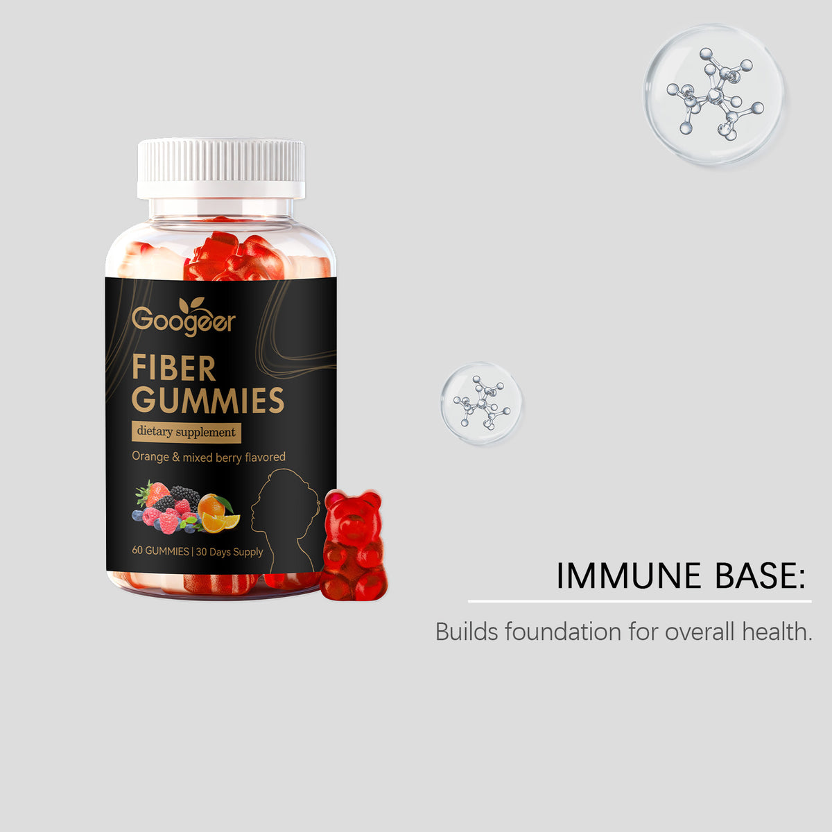 Intestinal Health Support Gummies - Prebiotic Fiber, Zinc & Turmeric - 60 Gummies