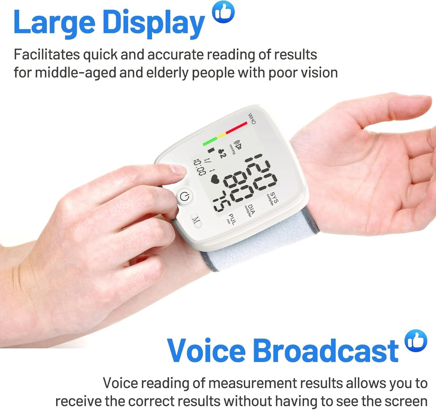 Automatic Wrist Blood Pressure Monitor - Rechargeable Voice Broadcast Cuff