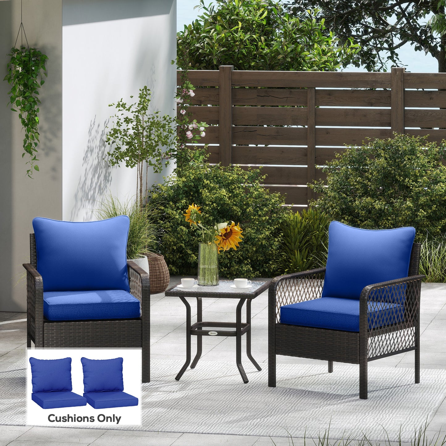 Navy Blue Patio Chair Cushions Set of 2 with Seat & Backrest