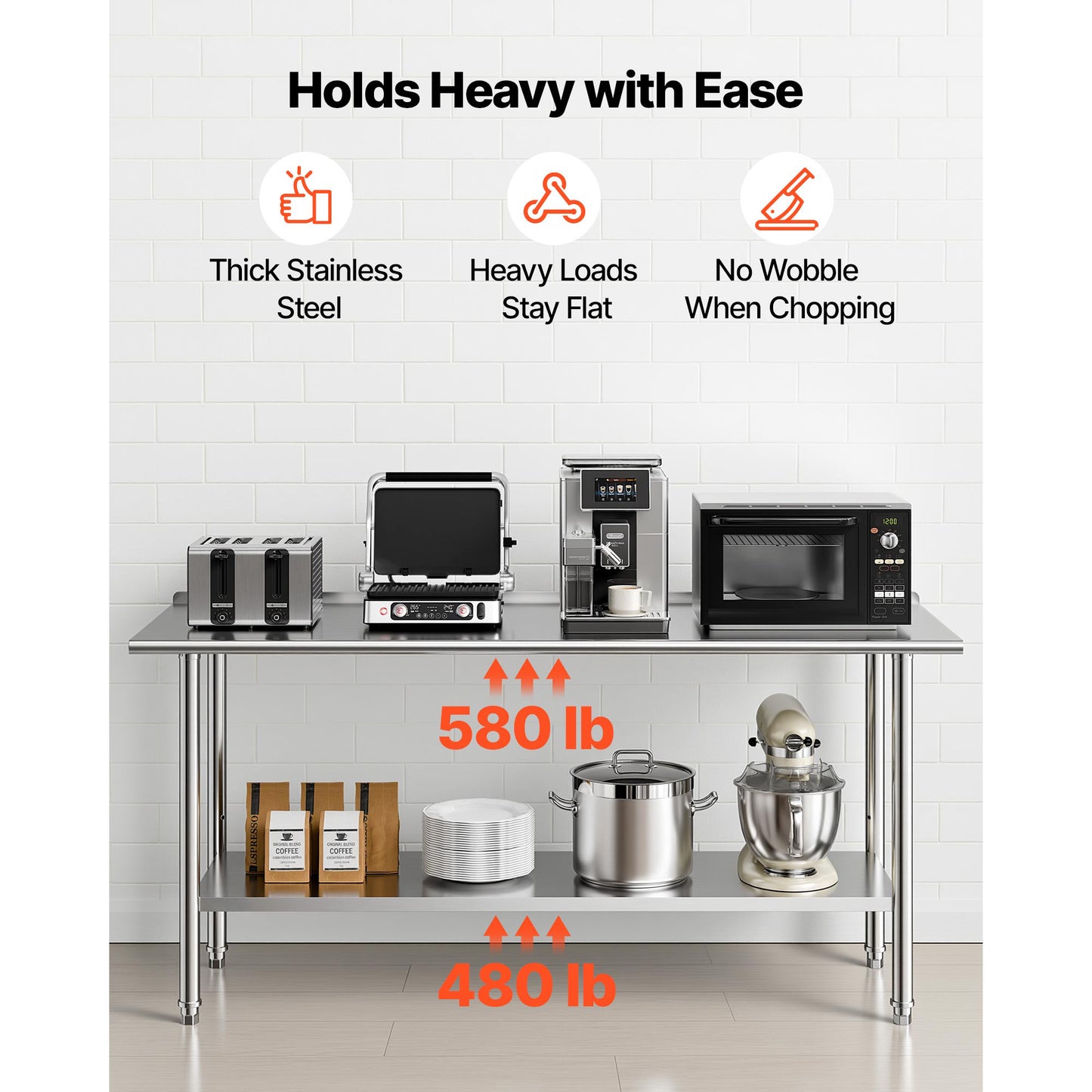 Stainless Steel Food Prep Work Table 24x72 Inch with Backsplash & Adjustable Shelf
