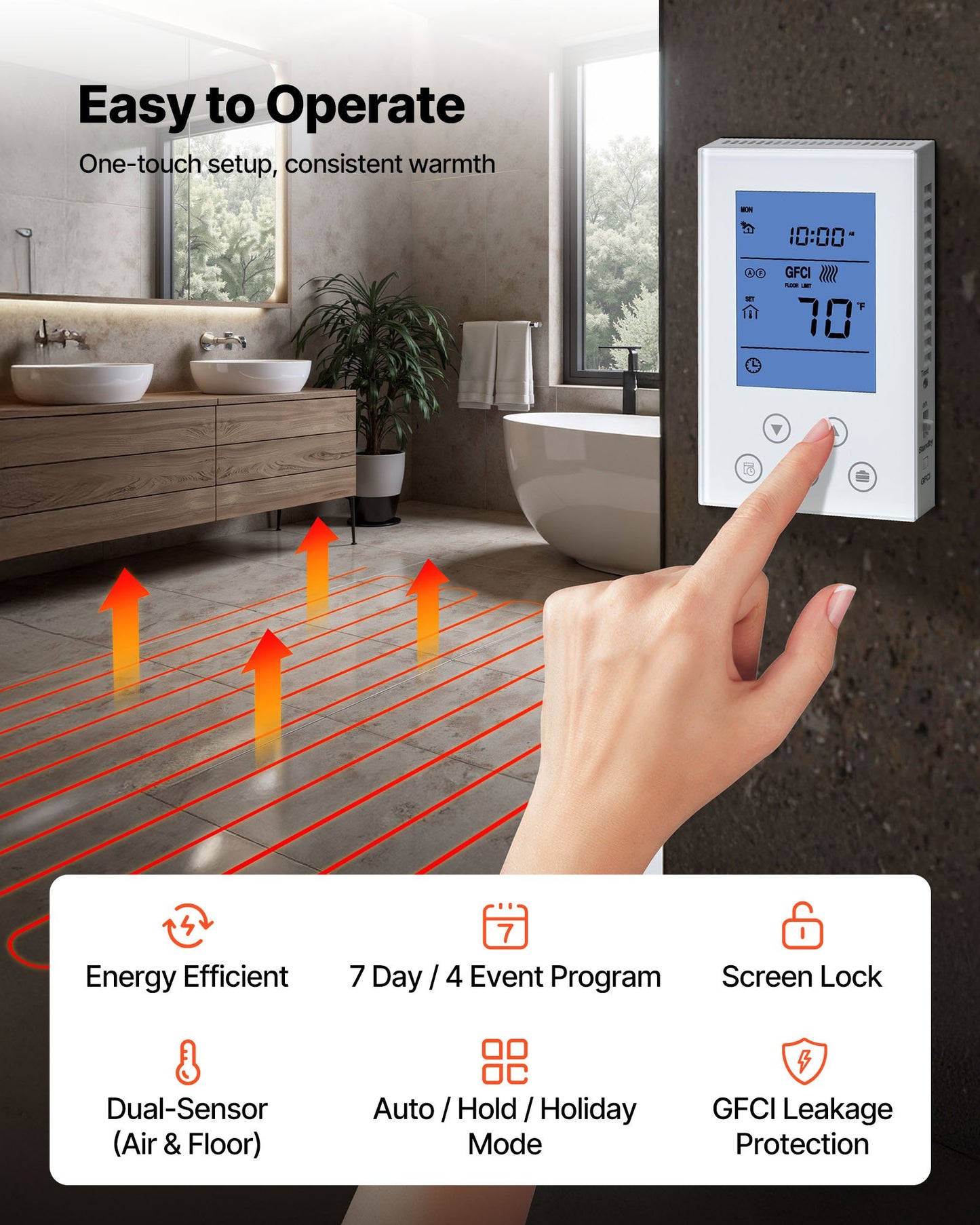 Underfloor Heating Cable Kit 240V with Smart Thermostat for Tile & Stone Floors