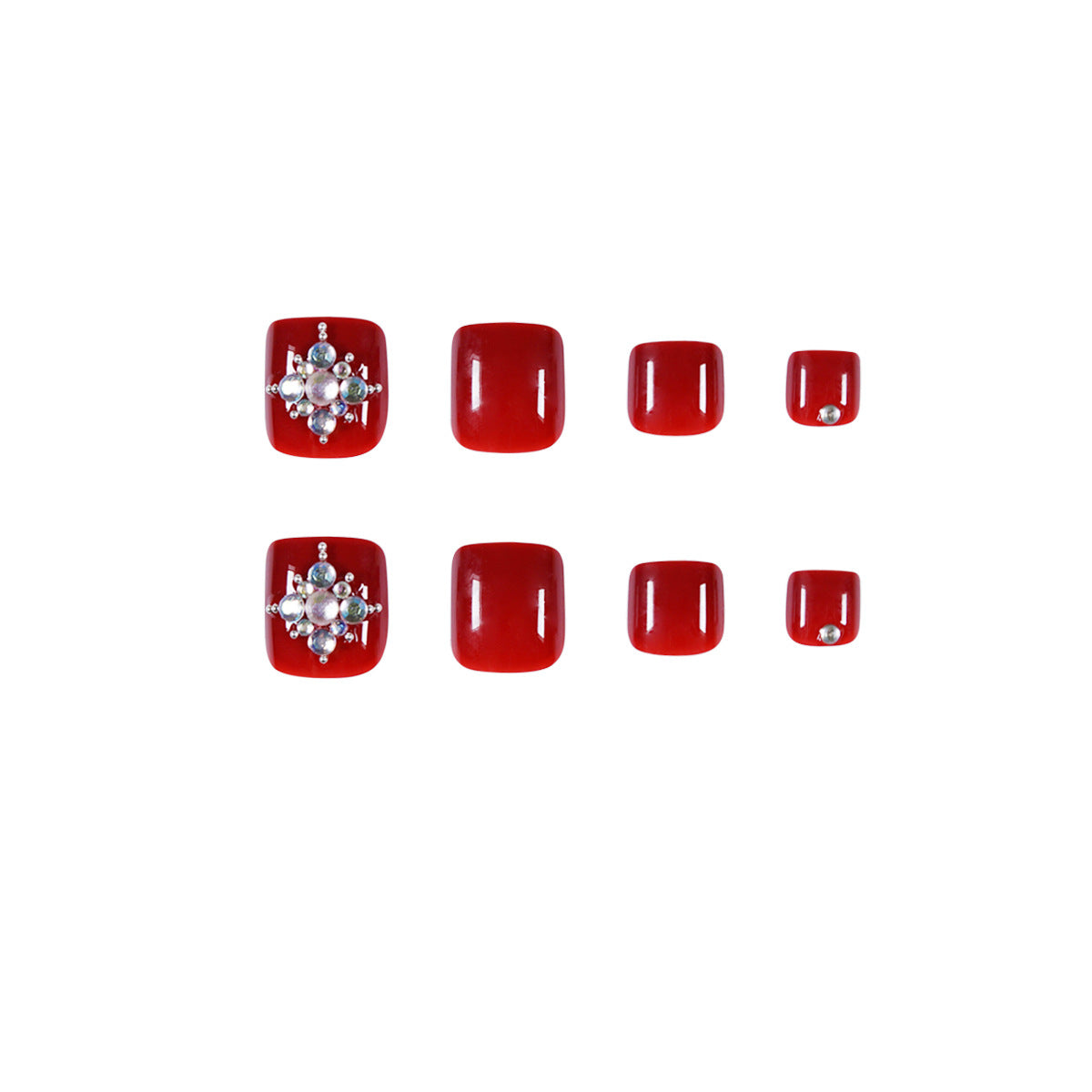 Summer Red & White Pearl Rhinestone Fake Nails Nail Art Stickers Kit
