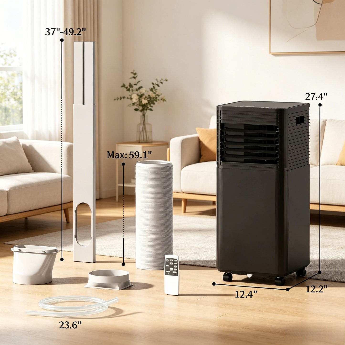 Portable Air Conditioner - 8000 BTU with Wheels - Black