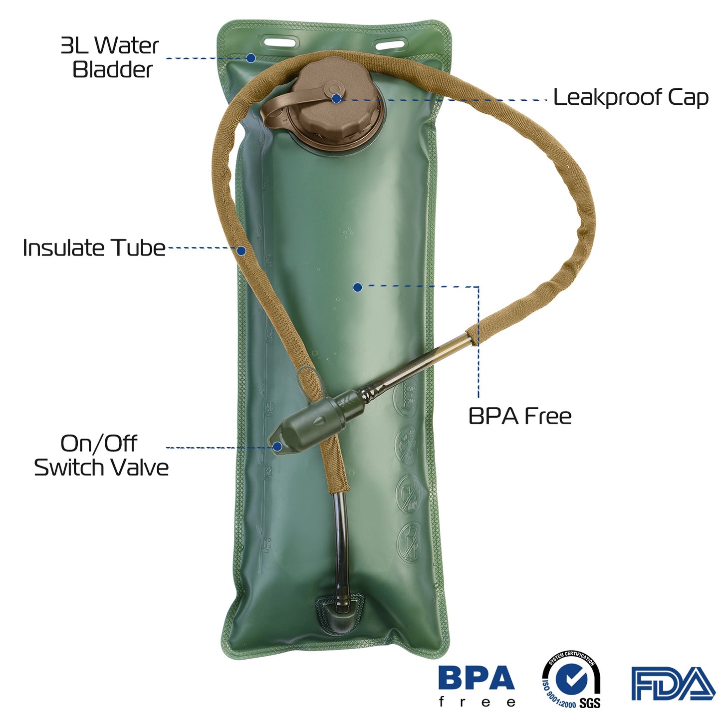 3L Tactical Hydration Pack - Adjustable Water Backpack for Hiking & Cycling