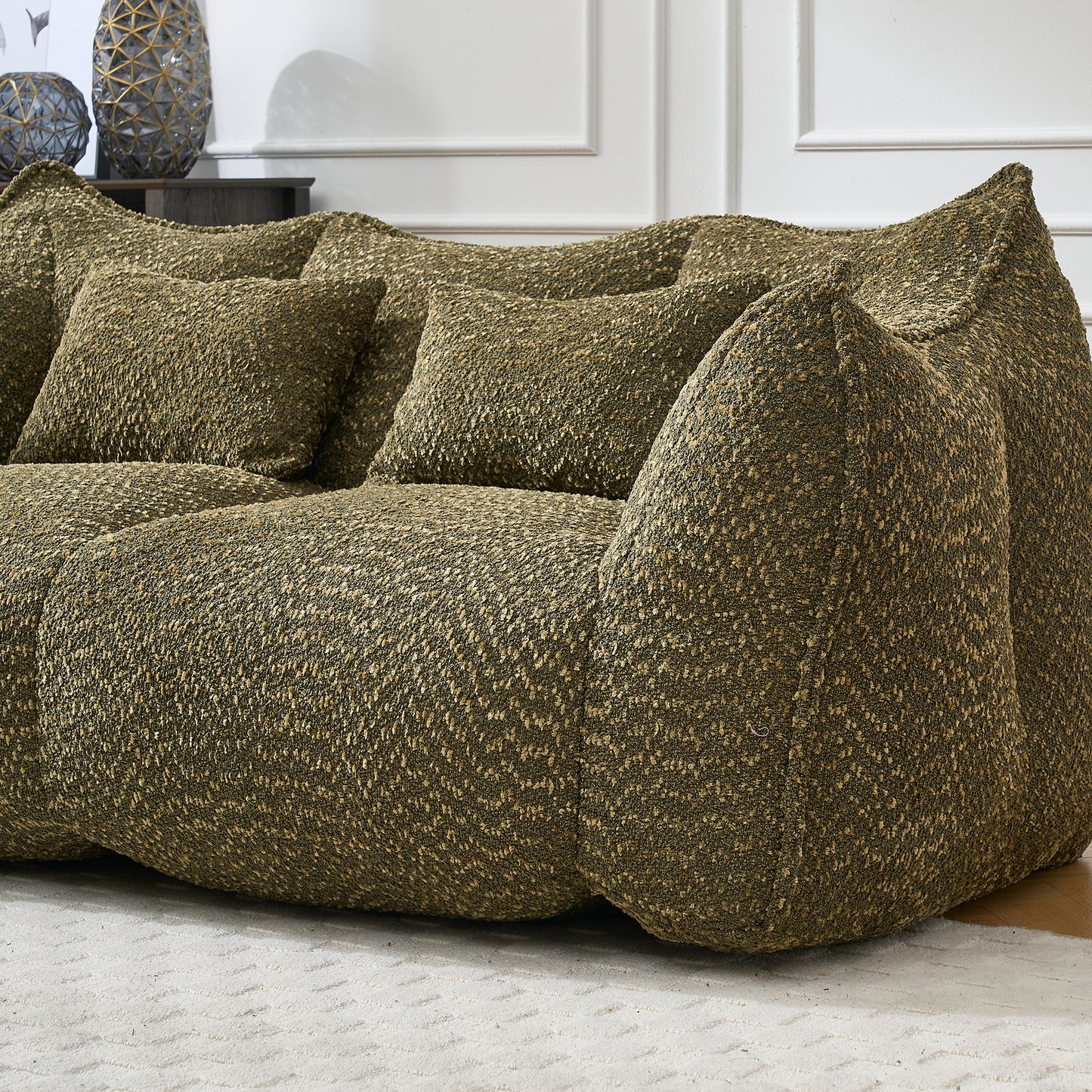Comfortable Square Bean Bag Chair - Olive Green, Foam Core for 2