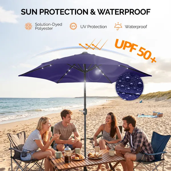 9ft Solar LED Patio Umbrella with Crank & Tilt - Navy Blue