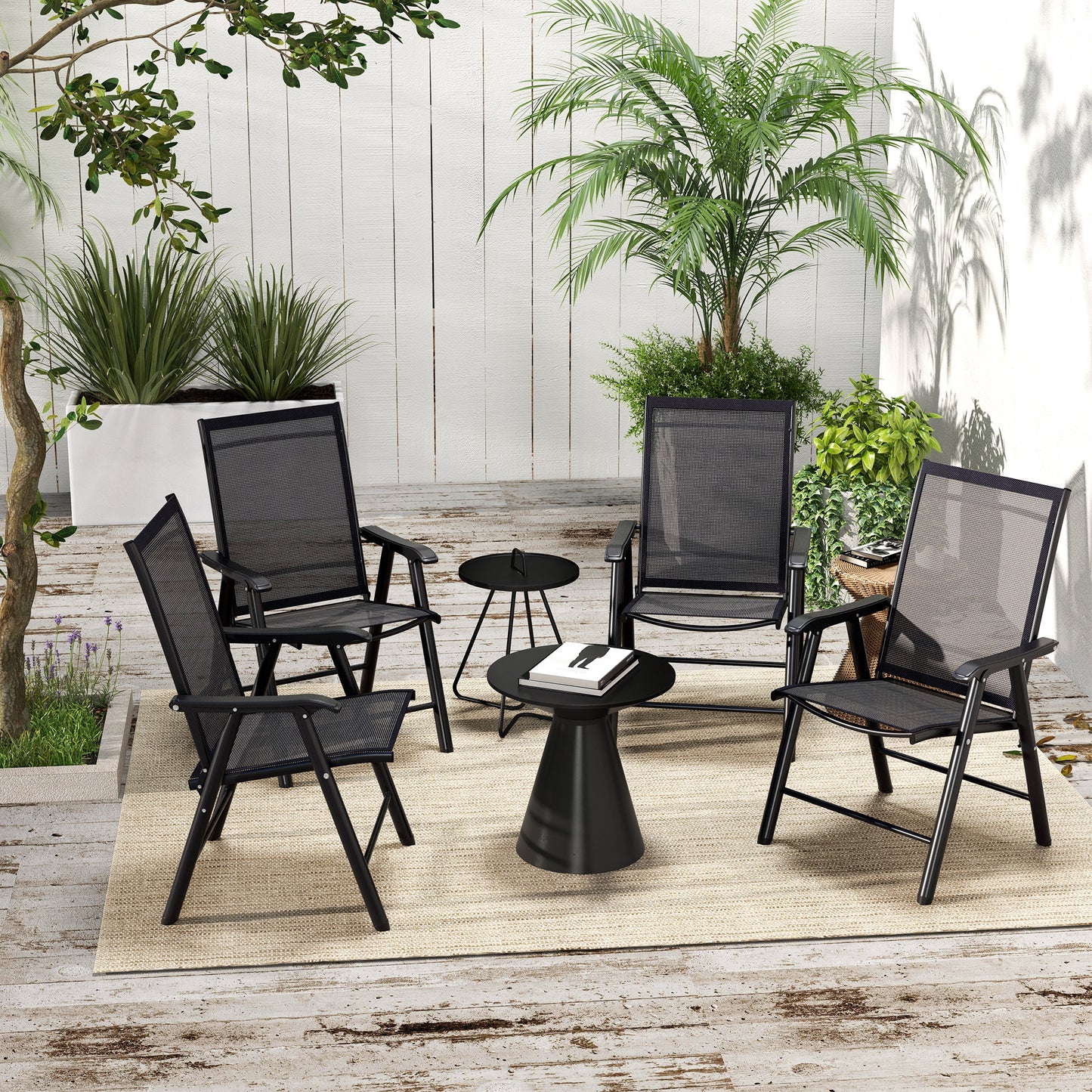Set of 4 Outdoor Folding Chairs - Stackable Metal Patio Chairs