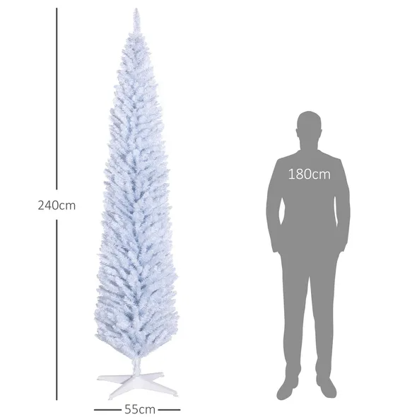 8' White Artificial Pencil Christmas Tree with 618 Branch Tips