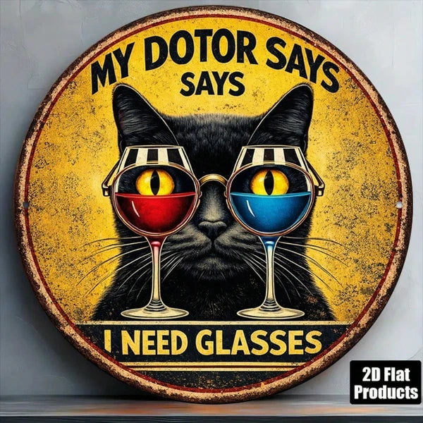 Vintage Black Cat Sign - My Doctor Says I Need Glasses