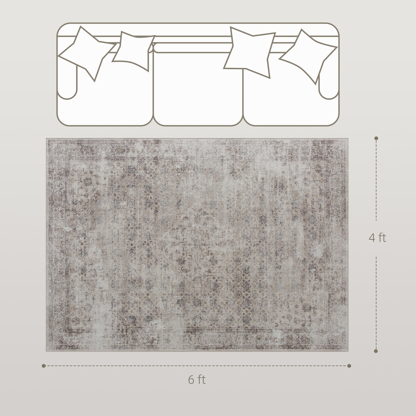 Non-Slip Machine Washable Area Rug 4x6 - Light Mixed-Brown
