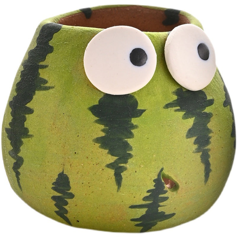 Cute Watermelon Ceramic Mini Flower Pot - Cartoon Garden Decor