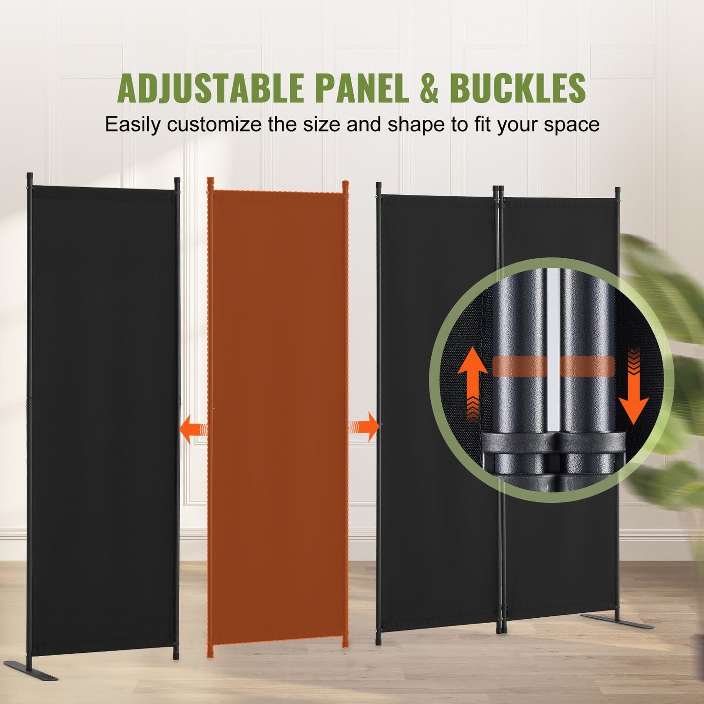 4-Panel Room Divider - Black Fabric Privacy Screen, 89.8x67.9in