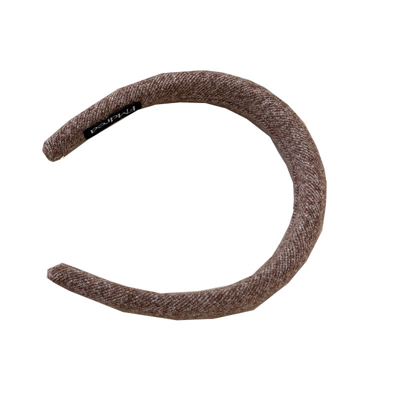 Korean Style Plush Hair Band for Women - Oat Gray Texture Woolen Hair Accessory